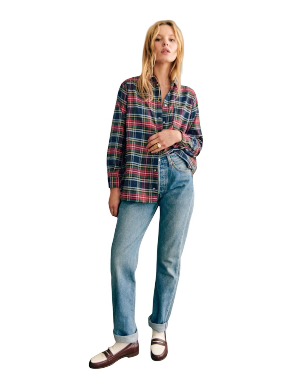 Sezane Max oversized Flannel shirt in York Tartan Colorway